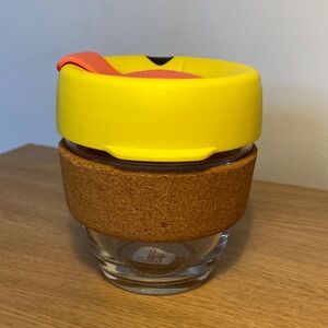 KeepCup Reusable Glass Coffee Cup 8oz • Yellow & Coral with Cork Band